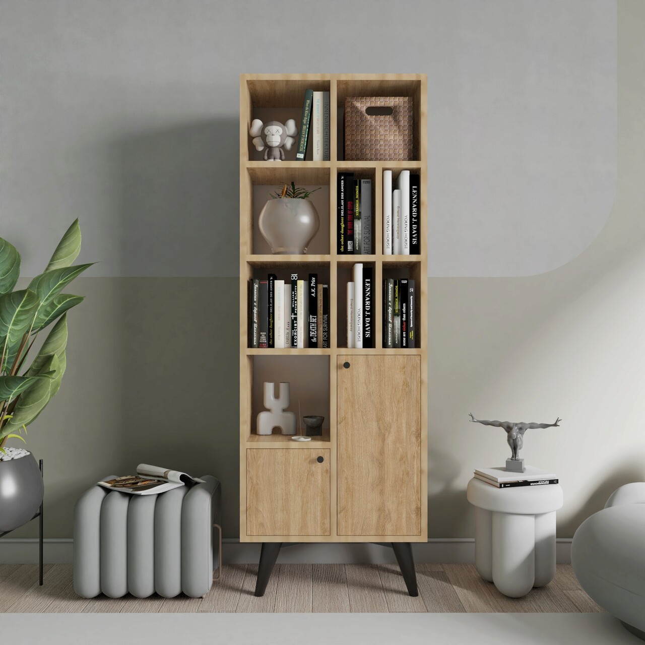 Corp biblioteca, Hanah Home, Kiato, 60x170x30 cm, Stejar - imagine 6